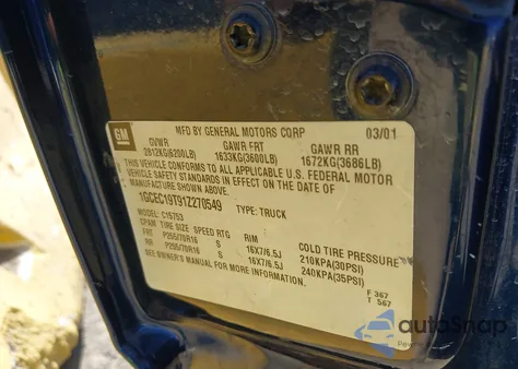 2001 Chevrolet Silverado 1500 Ls из США, поврежденный, VIN 1GCEC19T91Z270549